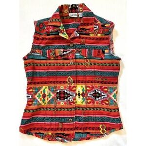 Chico's Southwest Aztec Vest Tribal Button Up
Jacket Women's 0 Red Colorful